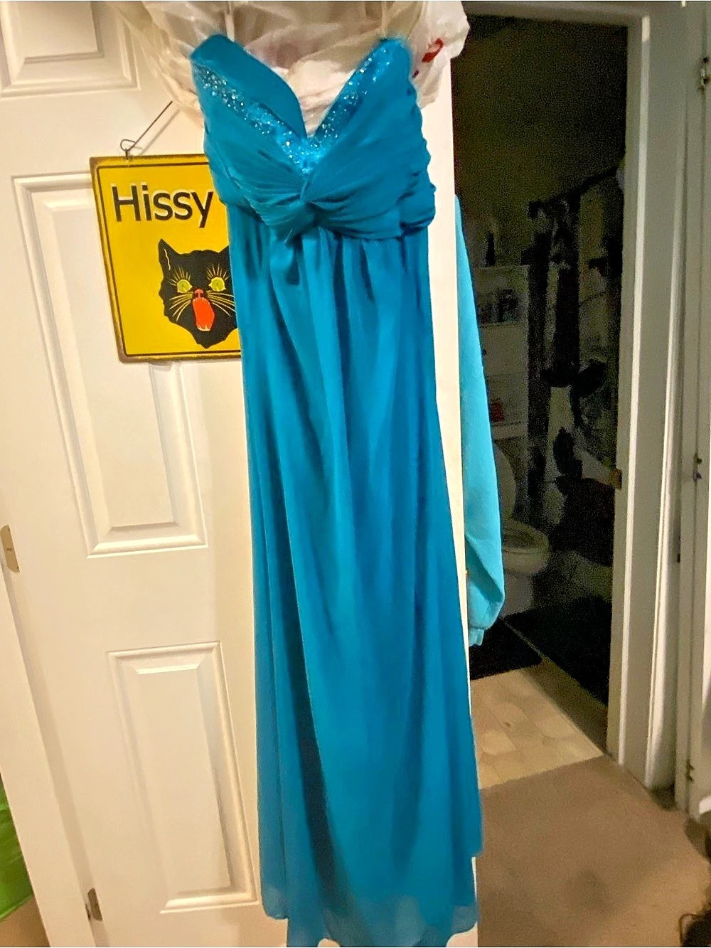 David's Bridal Beaded Ruched Maxi Dress in Blue Size 18